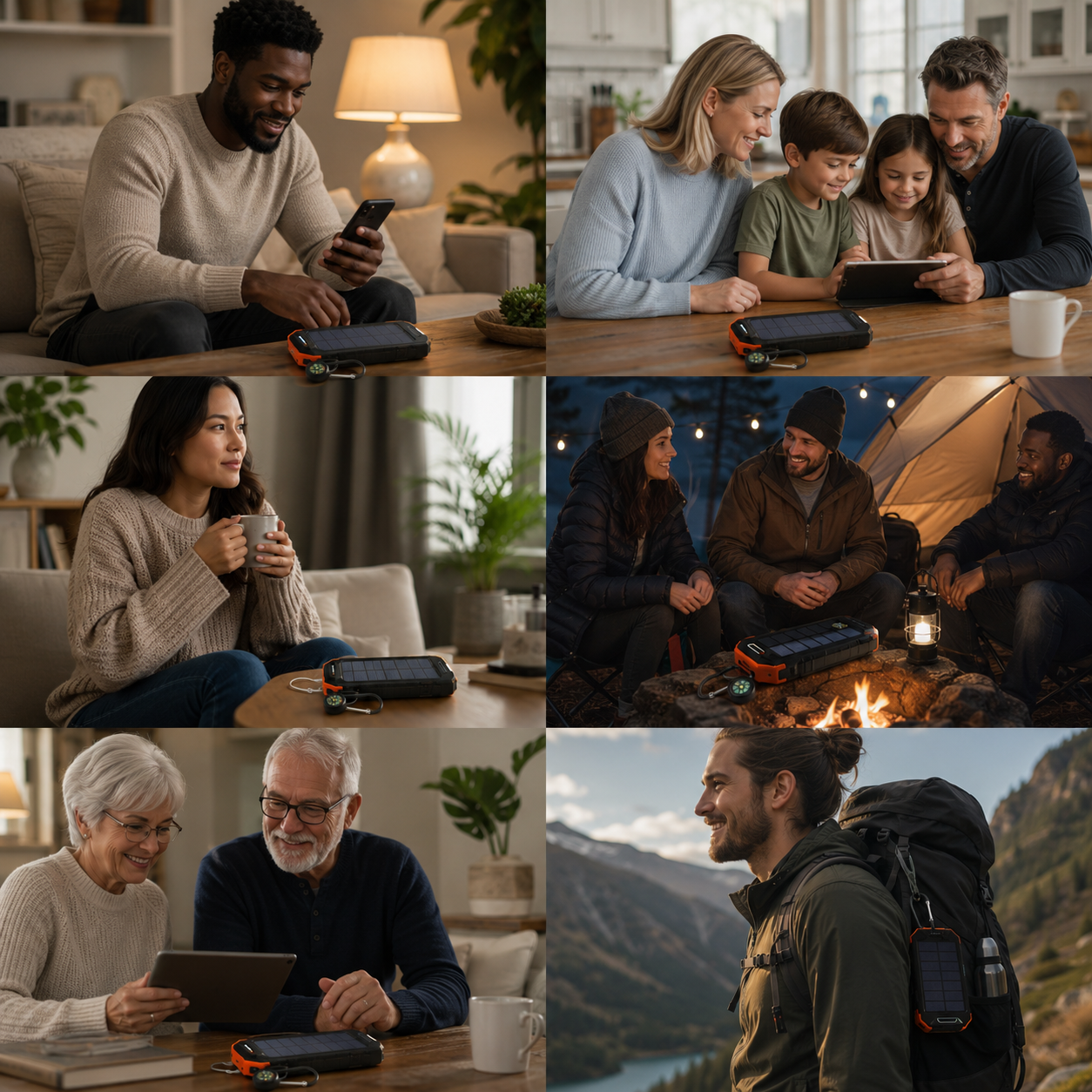 Collage of Rivanta customers using the power bank in various situations